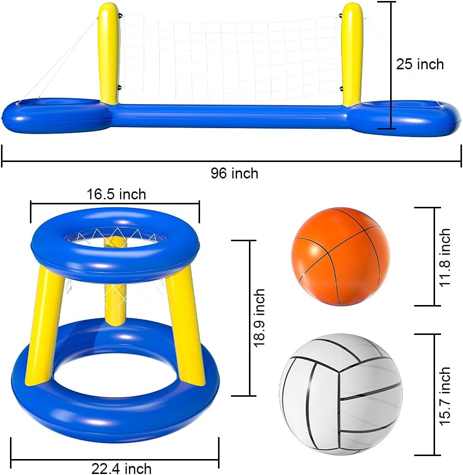 UNAOIWN Pool Games Set Inflatable Volleyball Net & Basketball Hoops Swimming Pool Games Toys for Teens and Adults,Summer Floaties, Pool Party, Volleyball Court : Toys & Games