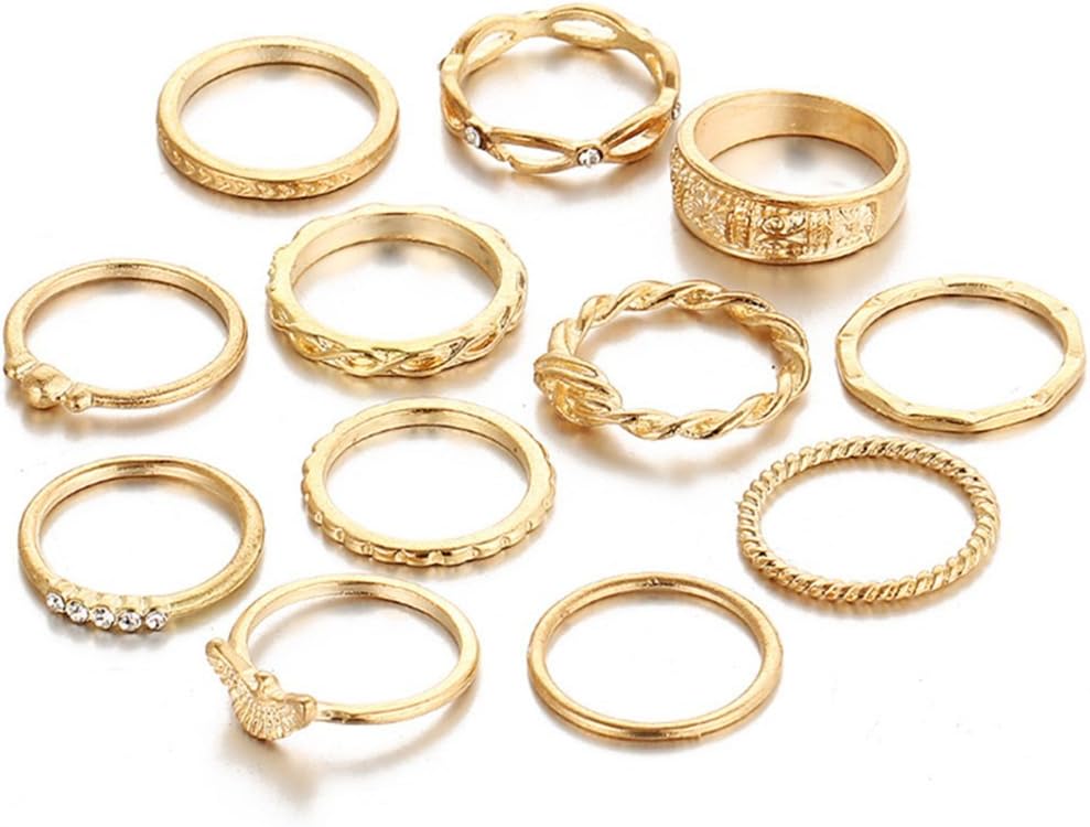 Min 10Pcs Bohemian Vintage Crystal Knuckle Joint Nail Ring Set Sun Moon Ring Set Finger Rings (Gold Set(12Pcs))