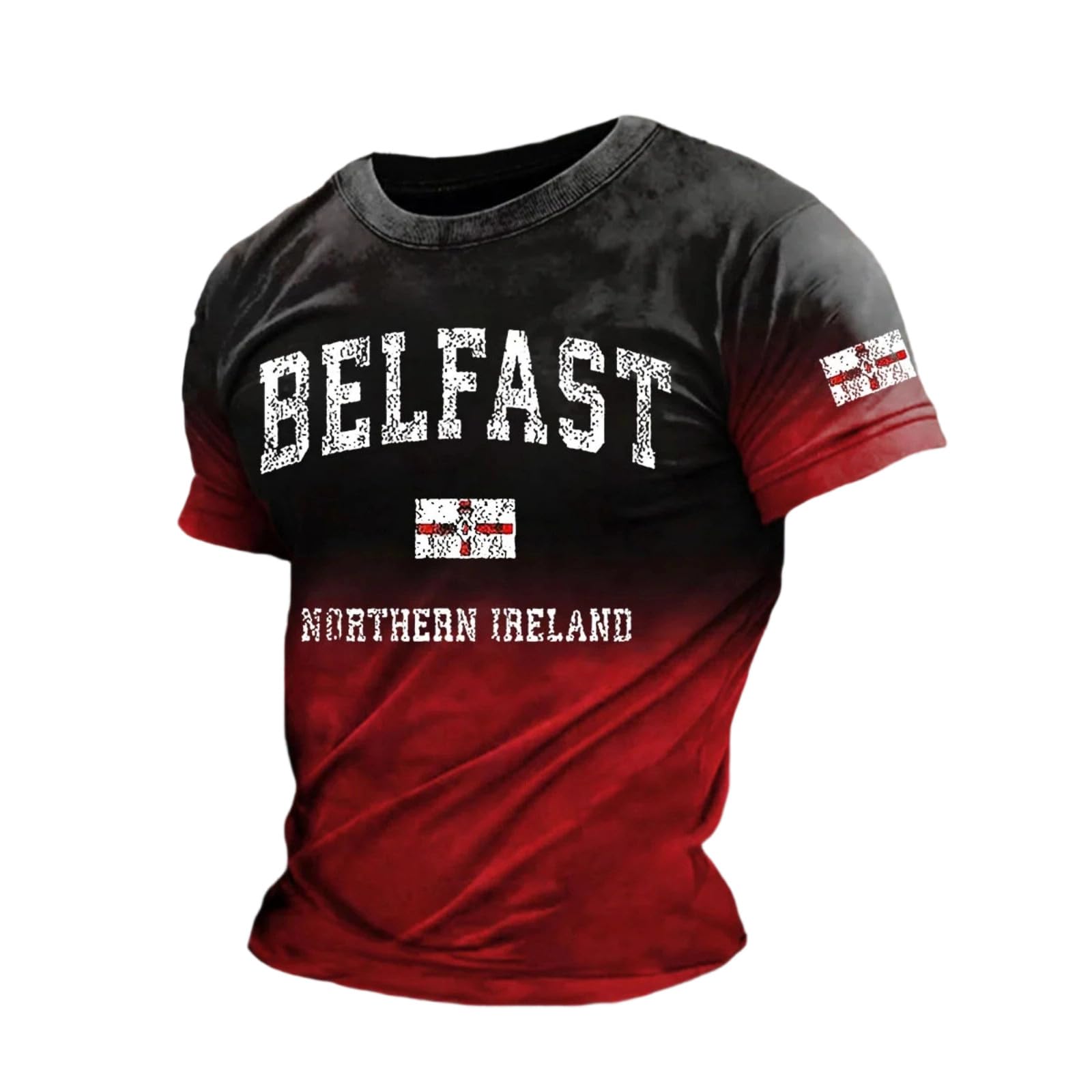 Northern Ireland Patriotic T-Shirt for Men Ulster Flag Belfast Themed Tees Vintage Distressed Casual Tops for Fans and Heritage Lovers