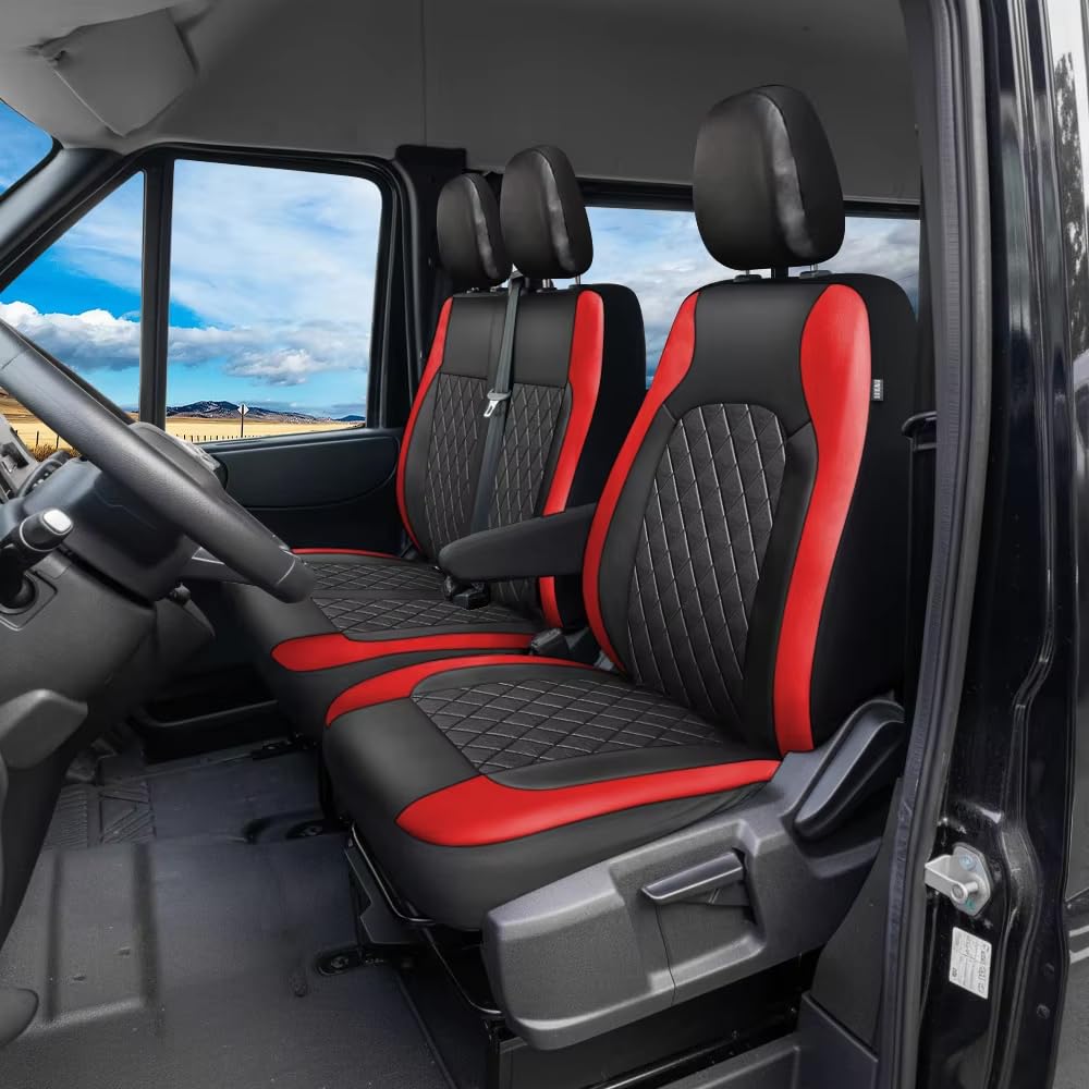 Housse de siège Voiture pour Citroen Jumpy III/3 M 2016-2025, Camionnettes et Bus Housses de siège Avant Simple et Double, Conducteur et Double Passager 2+1,Red