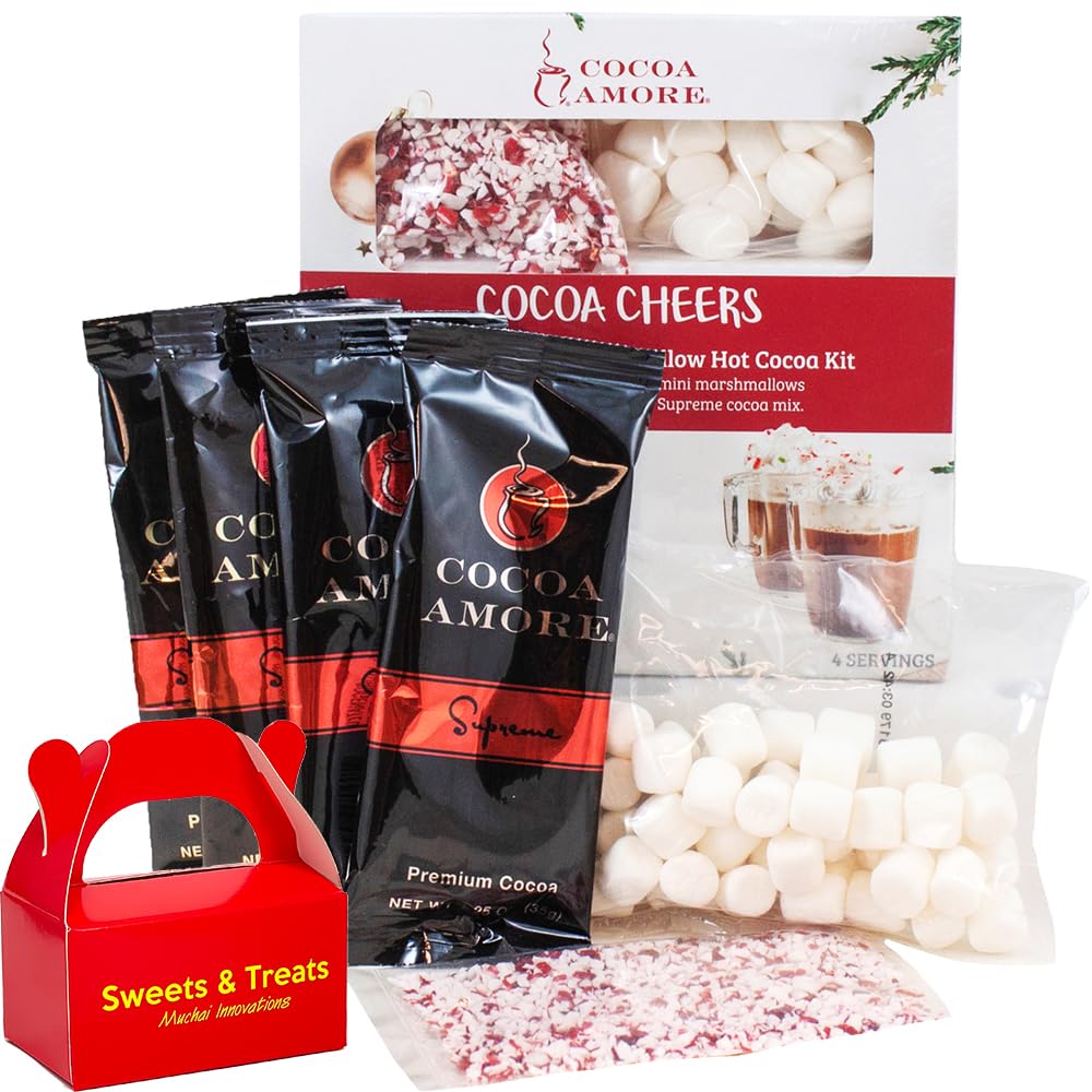 Hot Chocolate Cocoa Gift | Cocoa Packets, Crushed Peppermint & Mini Marshmallows Gift | MUCHAI Box (1 Gift Pack, Supreme Gourmet Cocoa Mix)