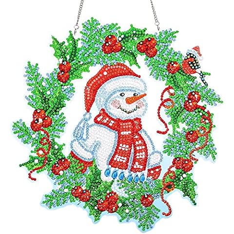 NA 5D Diamond Painting, DIY Türkranz Weihnachten, Weihnachten Runde Kranz Set Weihnachtskranz für Erwachsene Kinder Ornamente Cover