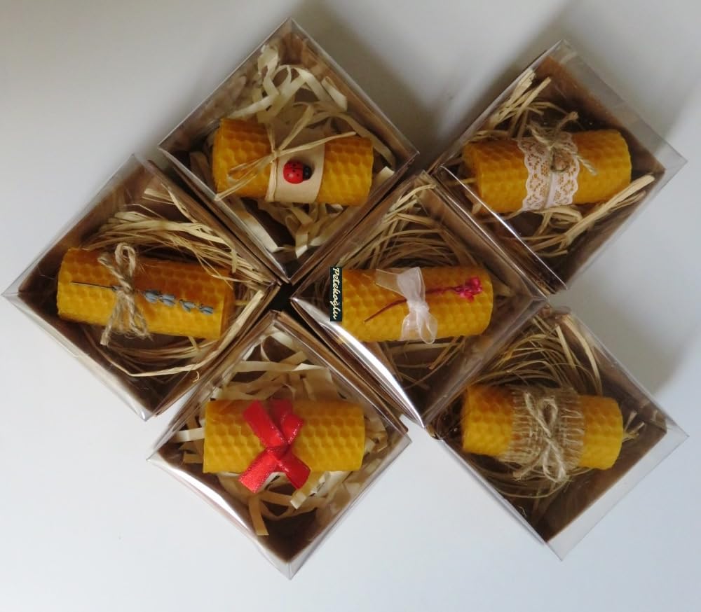 Petekoğlu (6 Adet) Özel Günler İçin Doğal Petek Balmumu Mum 7Cm X3Cm Kutulu Mum beeswax Candle