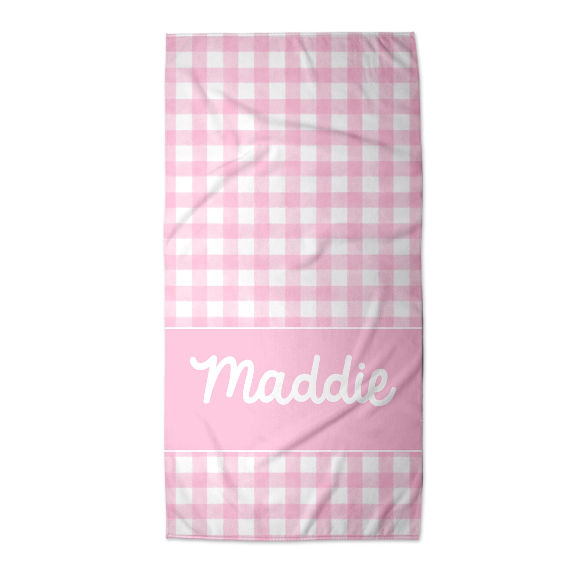 Girls Love A Monogram Personalized Pink Blue Gingham Beach Towels for Adults, Monogrammed SwimmingTowels, Custom Pink Blue Beach Towels (Gingham 24, Adult)