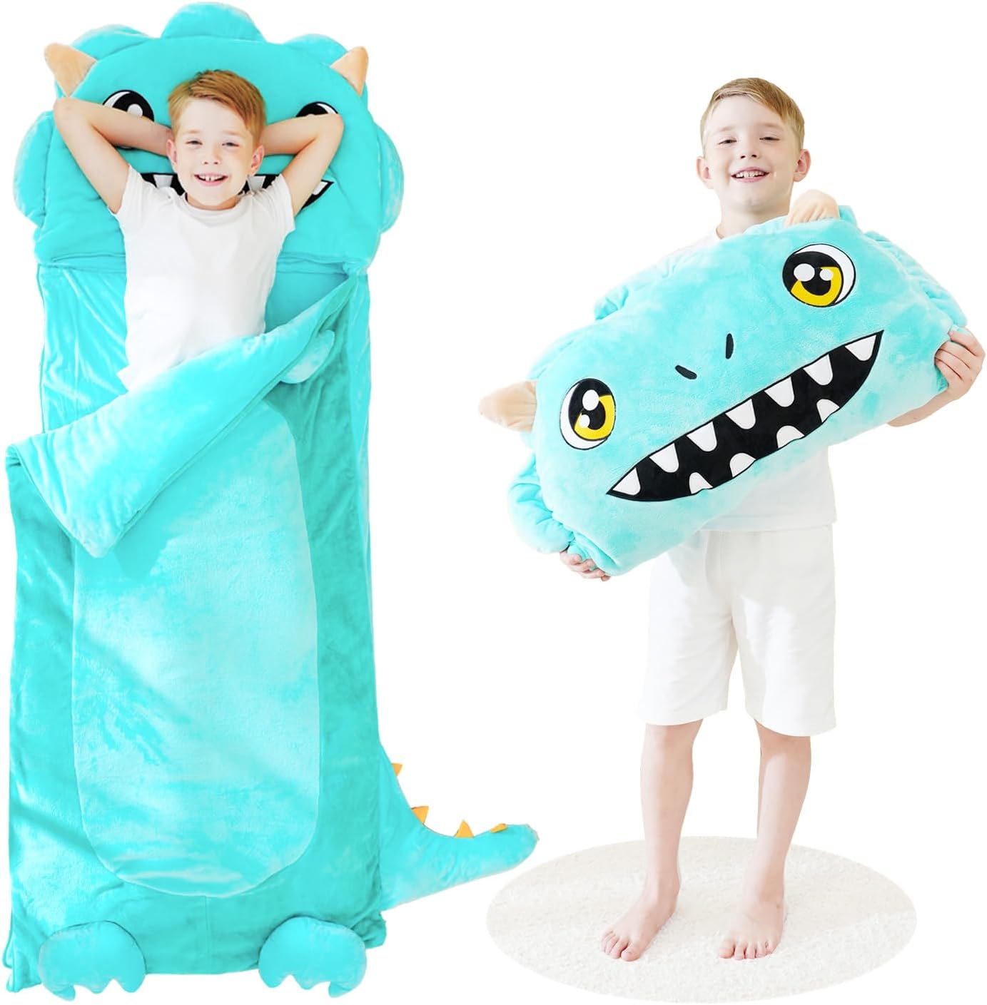 - Kid Sleeping Bag with Pillow - Larger Nap Mat - Plush Slumber Bag for Boys Girls Daycare Preschool Kindergarten Birthday Gift Travel Sleepover Ages 3-12 Years