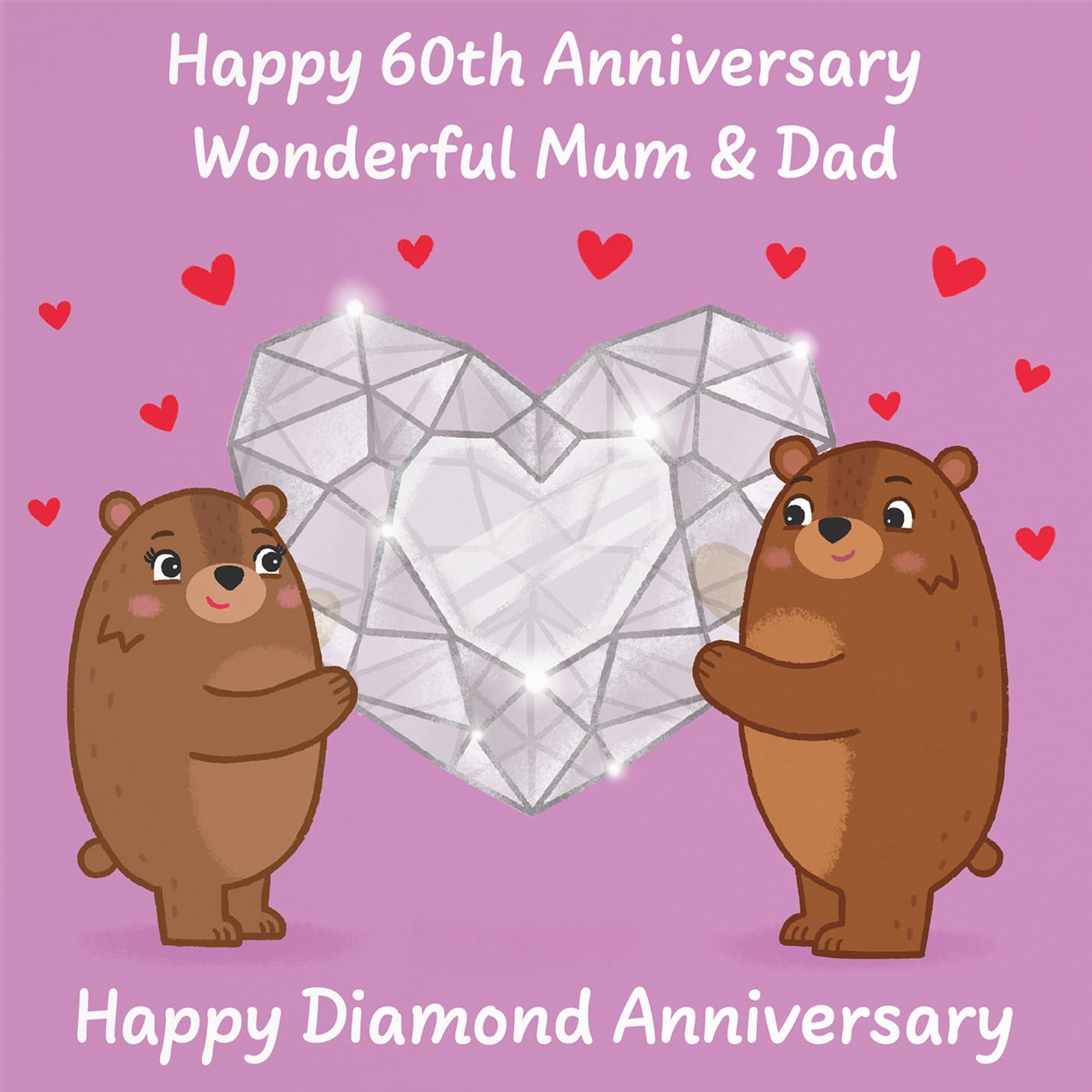 Hunts England, Mum And Dad 60th Anniversary Card, Diamond Anniversary, 60 Years, Cute Fun Bears Card For Parents - Image 2