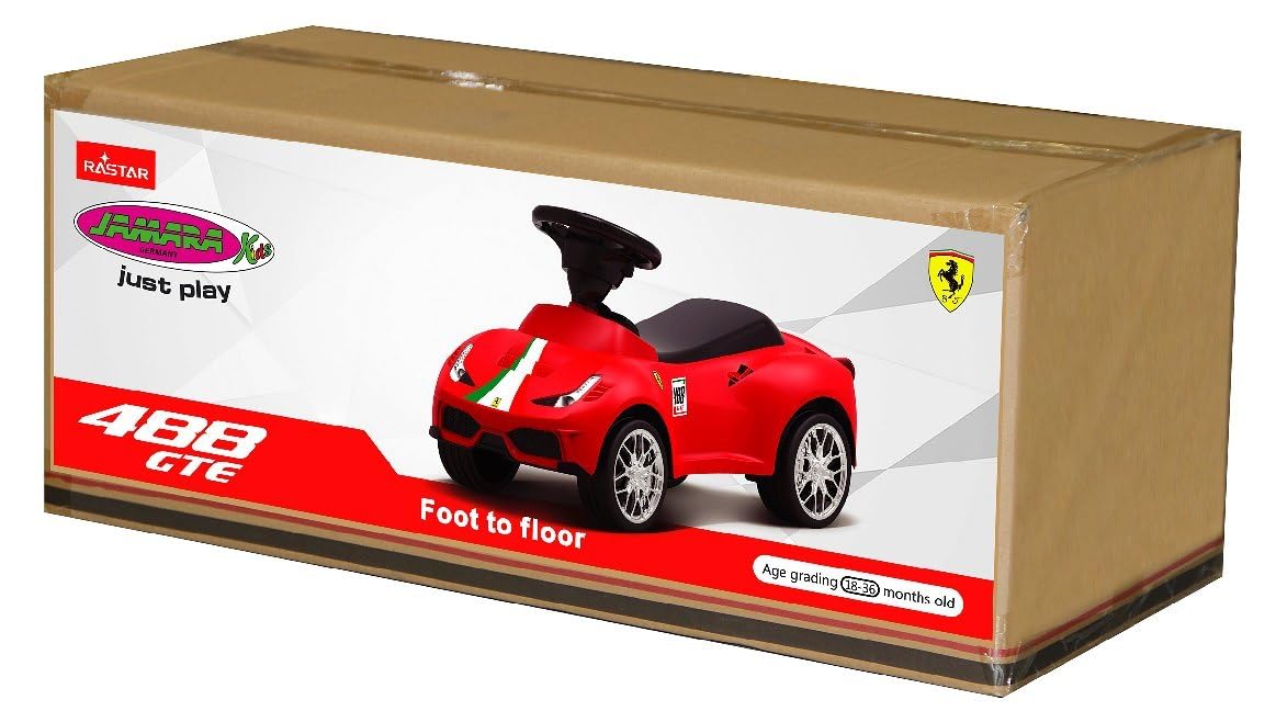 JAMARA 460604 – Rutscher Ferrari 488 GTE – Clacson sul volante, effetto fedele all'originale, protezione antiribaltamento, sedile in similpelle, rosso