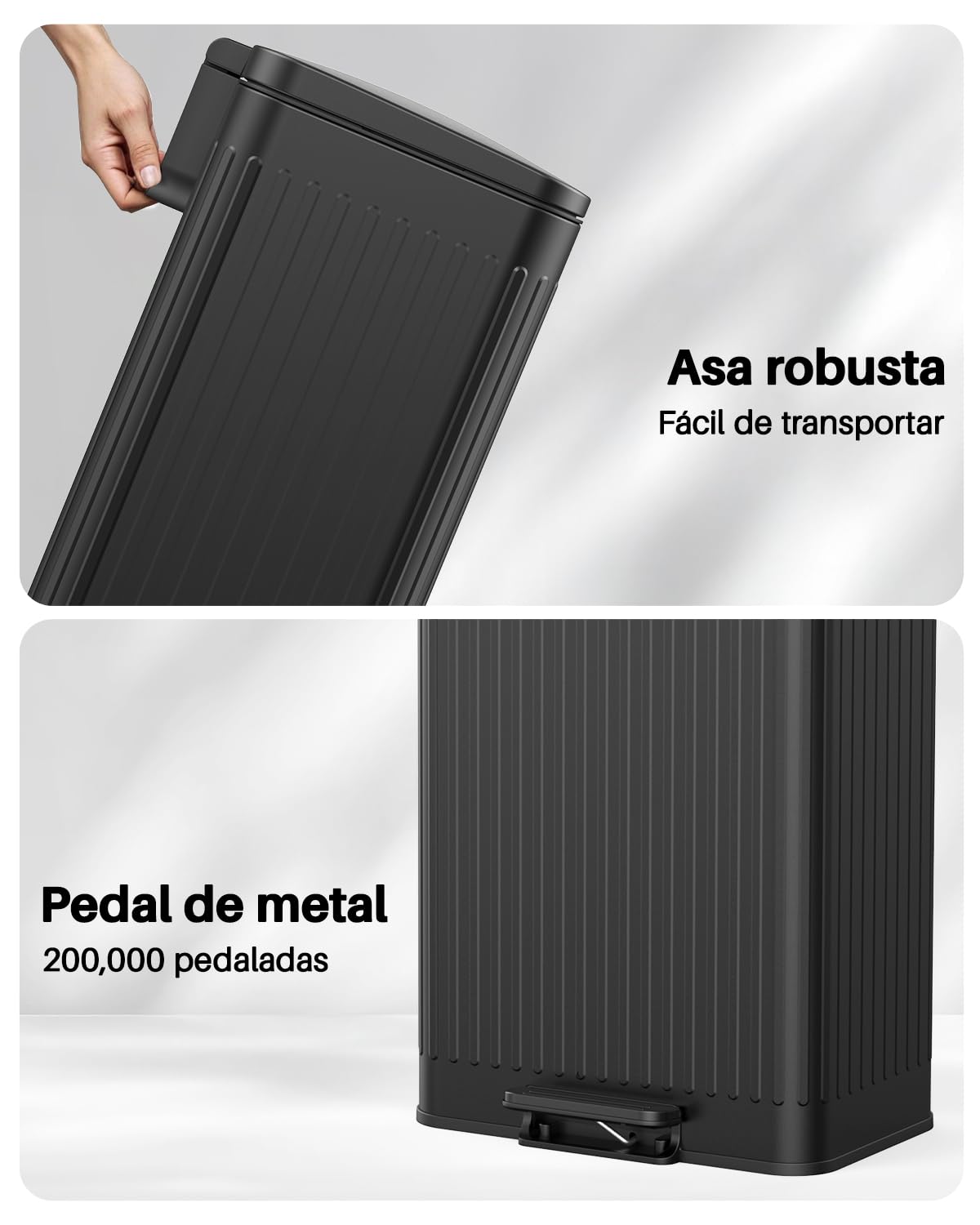 lovewind Basurero 60L Cocina Acero Inoxidable Negro con Pedal, Tapa Cierre Suave, Cubetas Interiores con Asas & Fijador Bolsas, Diseño Romano, Anti-Olor, Fácil Limpieza, Hogar 3-6 Personas