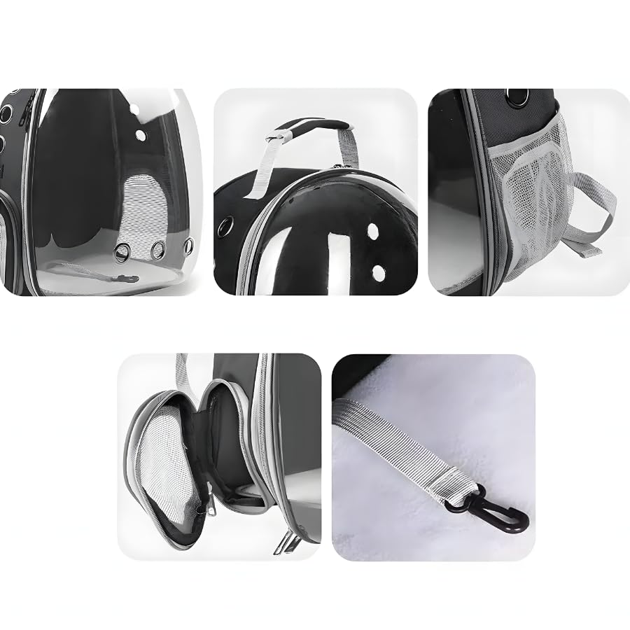 Retoo Katzenrucksack Hunderucksack mit Vornes Transparentes Fenster und Reißverschluss, 42x35x25cm, Transporttasche mit Belüftungslöchern, Verstellbare Gurte, für Katzen und Kleine Hunde, Schwarz