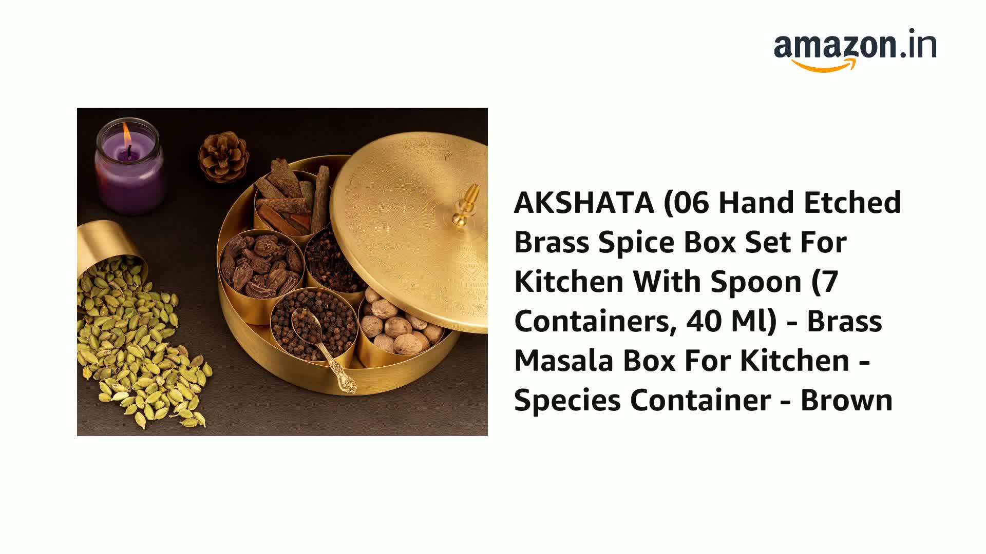 Buy AKSHATA® 06 Hand Etched Brass Spice Box Set For Kitchen With