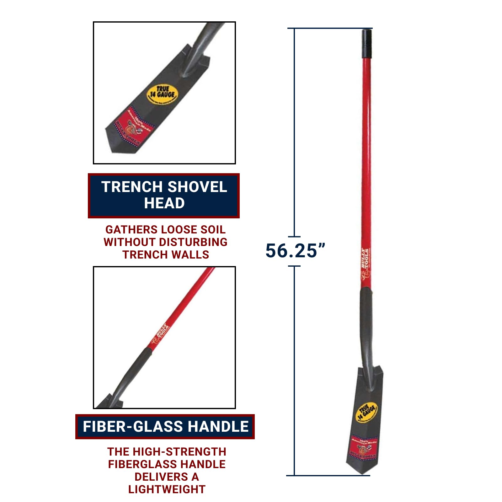 Bully Tools 92719 3 pulgadas mango largo trinchera pala con mango de fibra de vidrio