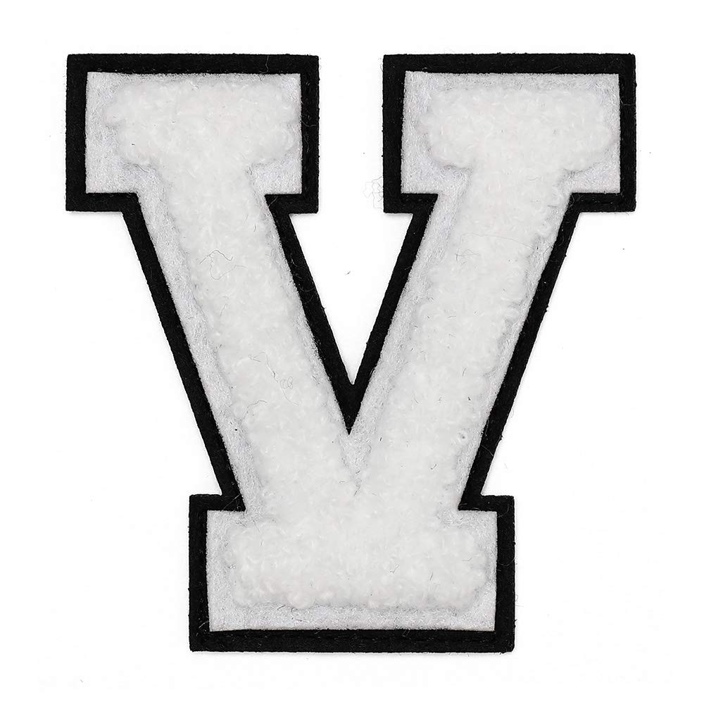 Letter V - 2-1/2" Chenille Stitch Varsity Iron-On Patch by pc, TR-12154 (White)