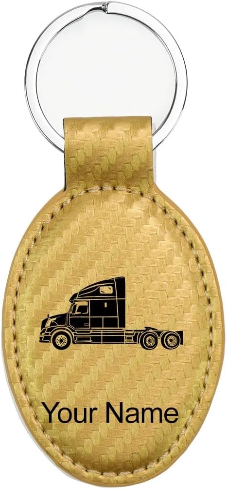 LaserGram Oval Keychain, Truck Cab, Personalized Engraving Included (Carbon Fiber Gold)