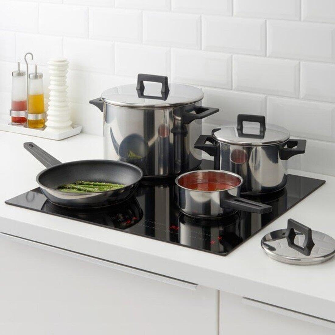 IKEA, OUMBÄRLIG, set di pentole in acciaio inox, 7 pezzi