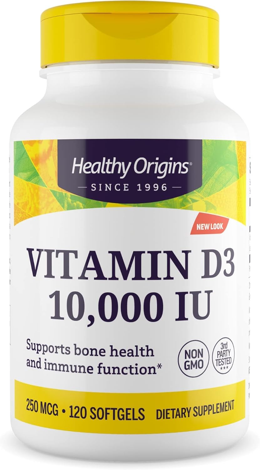 Vitamin D3 10,000 IU (Non-GMO, High Potency, Bone Support, Immune Support, Gluten Free), 120 Softgels