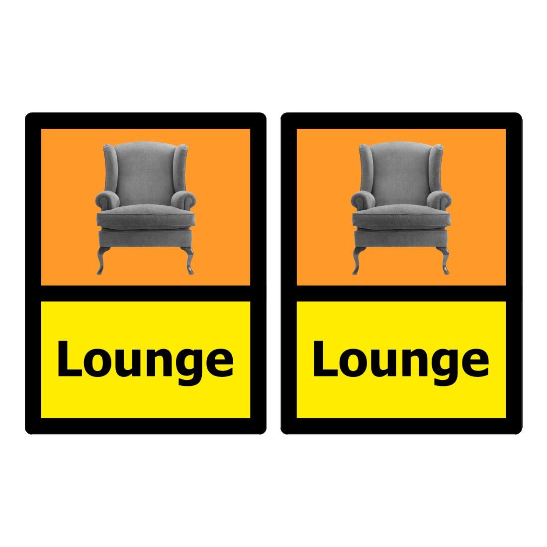 Pack of 2 Lounge Dementia Signs for People with Alzheimer's in Care Homes and households. Size 150mm x 200mm self Adhesive Stickers. Ideal for Internal Doors