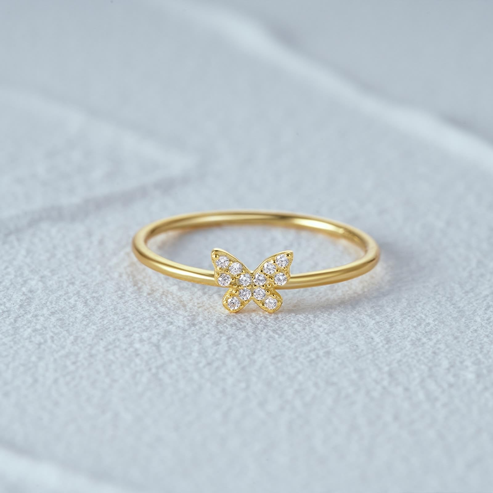 KnSam Echt Gold Schmuck Trauringe 9K/14K Gold, Moissanit Pärchen Ringe Au375/ 585 Gold, Schmetterling Eheringe, Gr.47-62