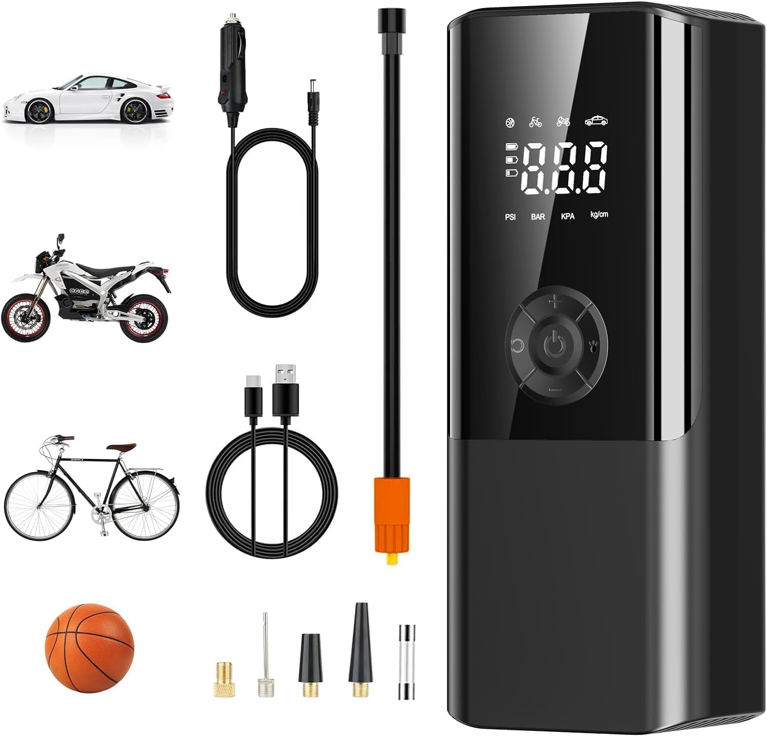 Gonfleur électrique Portable, gonfleur de Pneu numérique DC 12 Volts