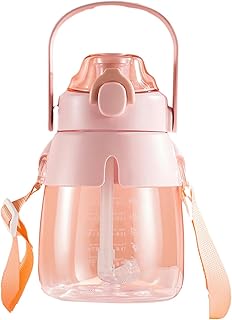 Taza de agua de gran capacidad, bonita y grande para el vientre, taza de paja portátil para exteriores, boca única, color rosa