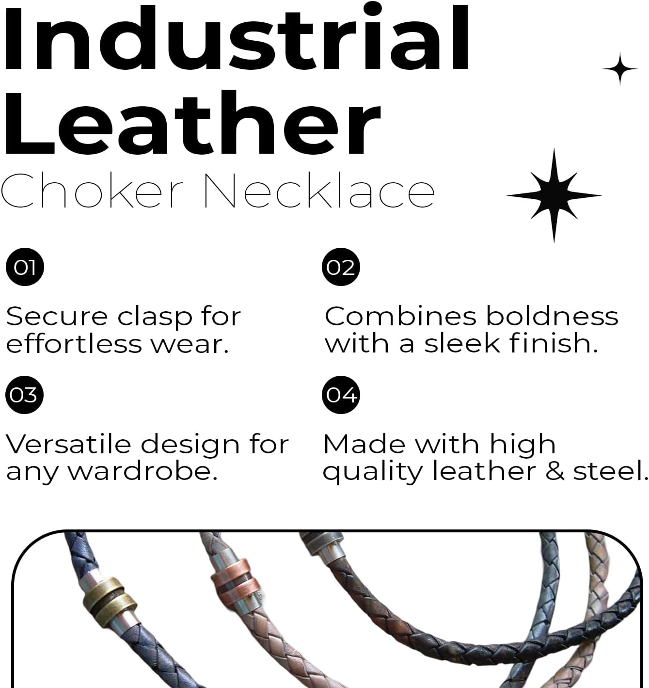 Braided Leather Necklace with Antique Toned Stainless Steel Magnetic Clasp - Genuine Leather Necklace for Men and Women - Available sizes: 16,18,20,22,24 inch or Custom - Image 3