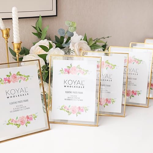 Miniatura 4 de Koyal Wholesale Marcos de fotos flotantes de vidrio prensado de 5 x 7 pulgadas, color dorado, paquete de 8 con soportes para uso horizontal o