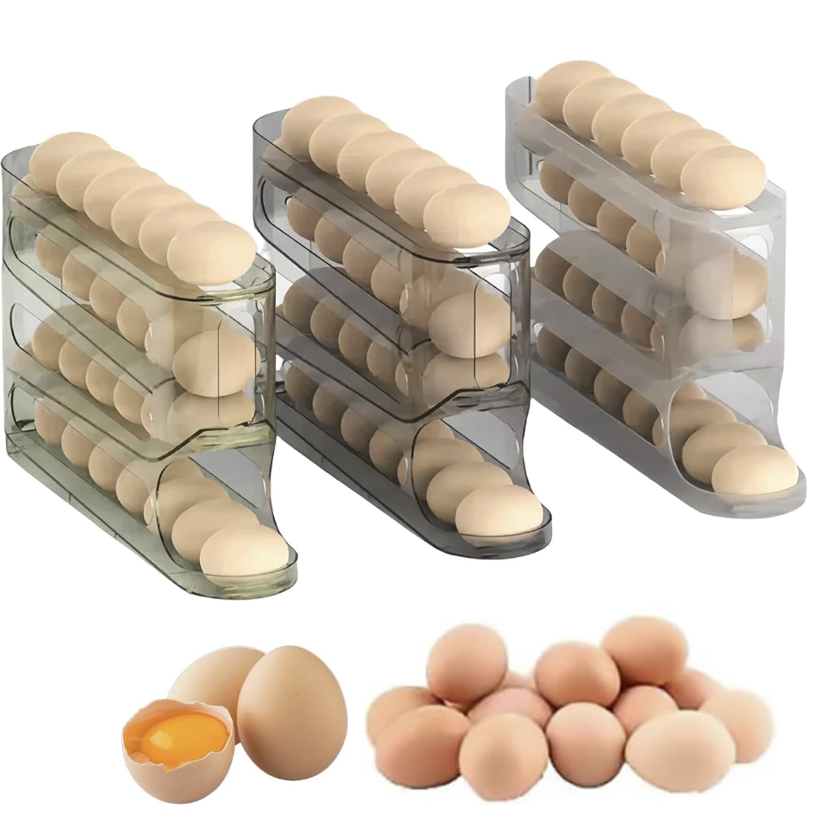 Ayocpsktmv Egg Holder for Fridge Eggs Organizer Egg Dispenser for Refrigerator Kitchen Countertop Automatic Scrolling Egg Rack Eggs 30 Count 4 Tier
