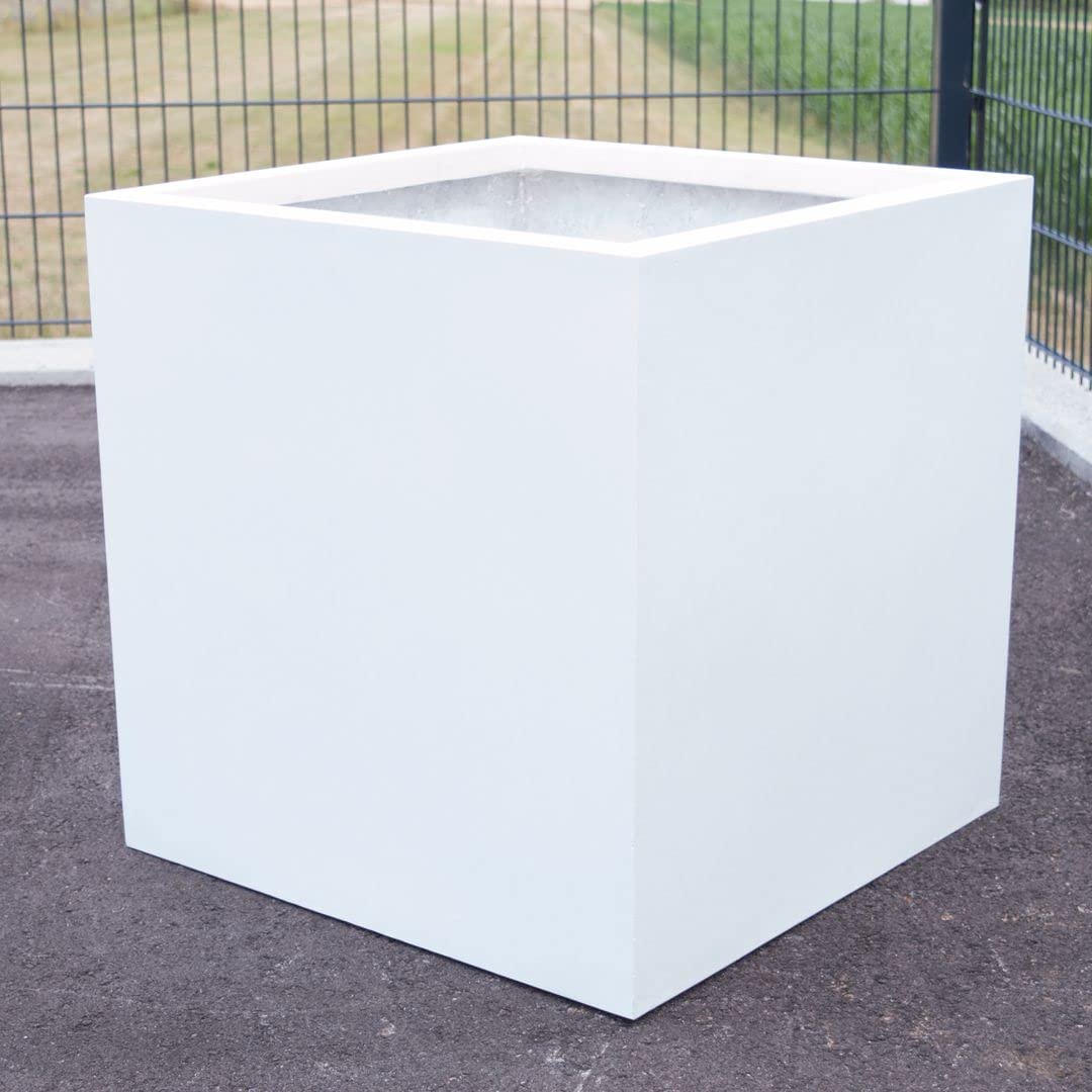 Elegant Einrichten Blumenkübel Fiberglas quadratisch 30x30x30cm Perlmutt weiß.
