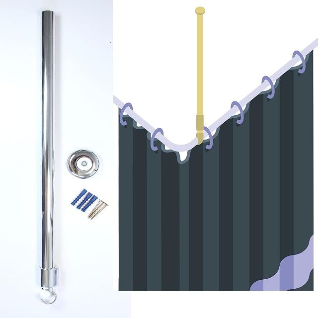 Chrome Ceiling Mount/Bracket for Corner, L-Shape or U-Shape Shower Curtain Rail/ Rod, 55cm - Can be cut down to size