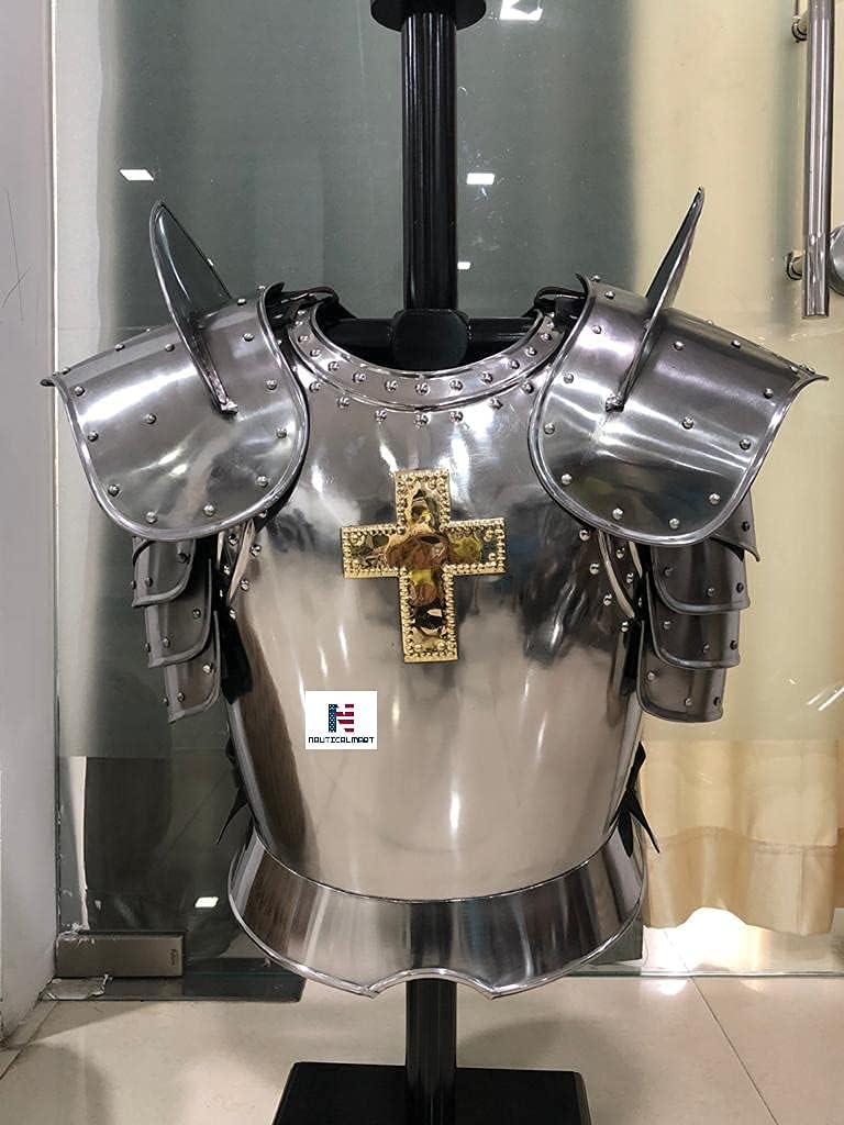 Nautical-Mart Medieval Warrior Breastplate Shoulder Guard Steel Breastplate Armor Costume