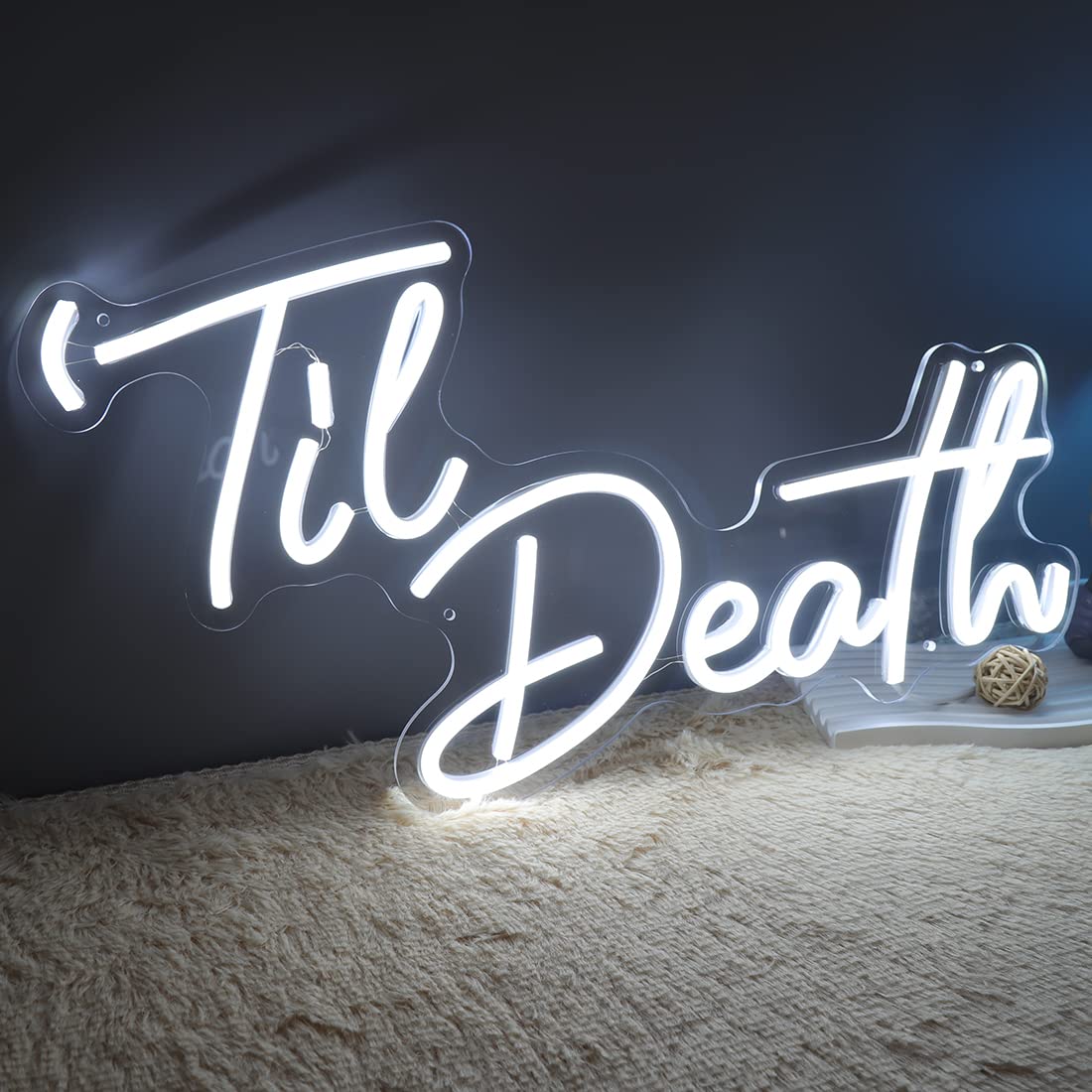 Planzo Til Death LED Neon Sign Bedroom Gothic Birthday Wedding Party Home Living Room Wall Decor Anniversary Engagement Christmas Gift 5V USB Powered with Dimmer Switch 17IN Cold White