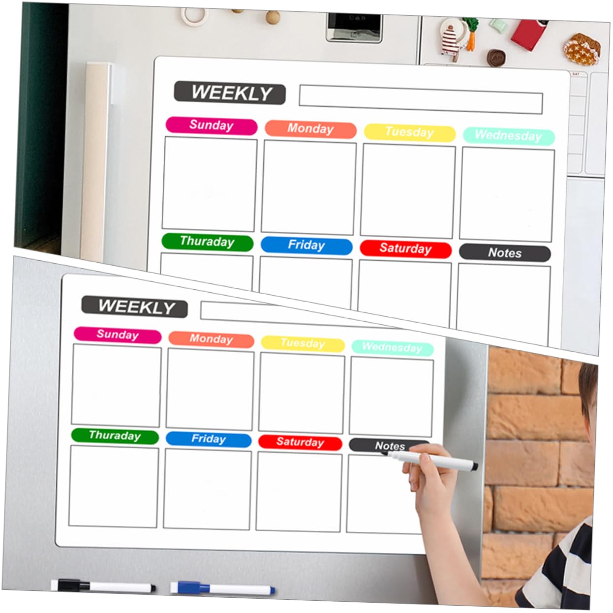 3 Set Lavagna cancellabile per agenda settimanale magnetica blocco note con lista della spesa magnetico lavagne cancellabili planner settimanale tavola del pianificatore pvc