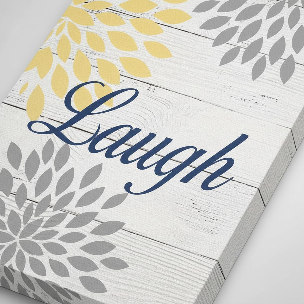 RnnJoile Mustard Yellow Wall Decor Yellow and Grey Pictures Painting Live Love Laugh Sign with Dahlia Floral Canvas Prints for Bathroom Decor Framed 12x16 Inch