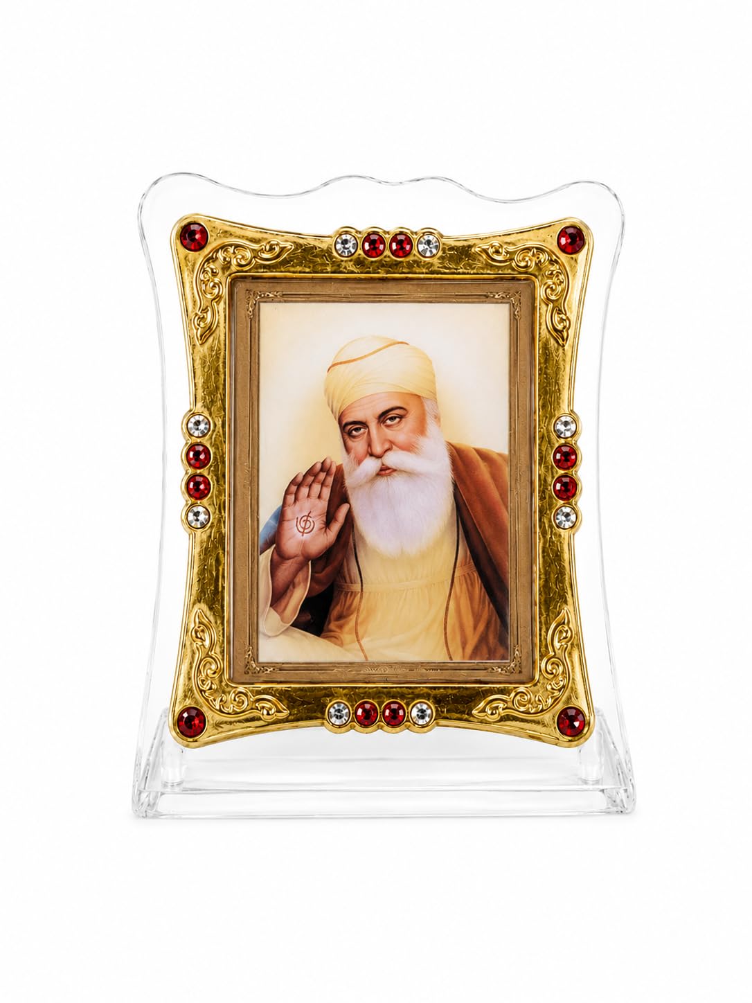 C&S Homestore Guru Nanak Dev Ji Religious Photo Frame 7 x 6cm Sikh Decorative Standing Gold Frame Spiritual Ornament for Home Mandir Office Desk Car Dashboard Shelf Religious Gift Decor Display
