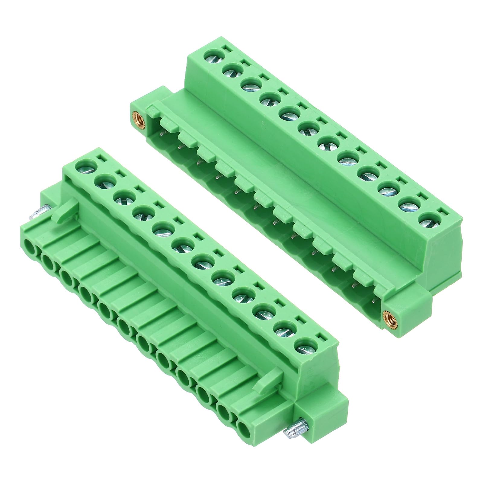 sourcing map 1Set PCB Terminal Block, 300V 10A Male&Female 12 Pin 5.08mm Distance PCB Screw Mount Terminal Block Connector 70 x 15 x 29 mm for Electronic Projects, Green
