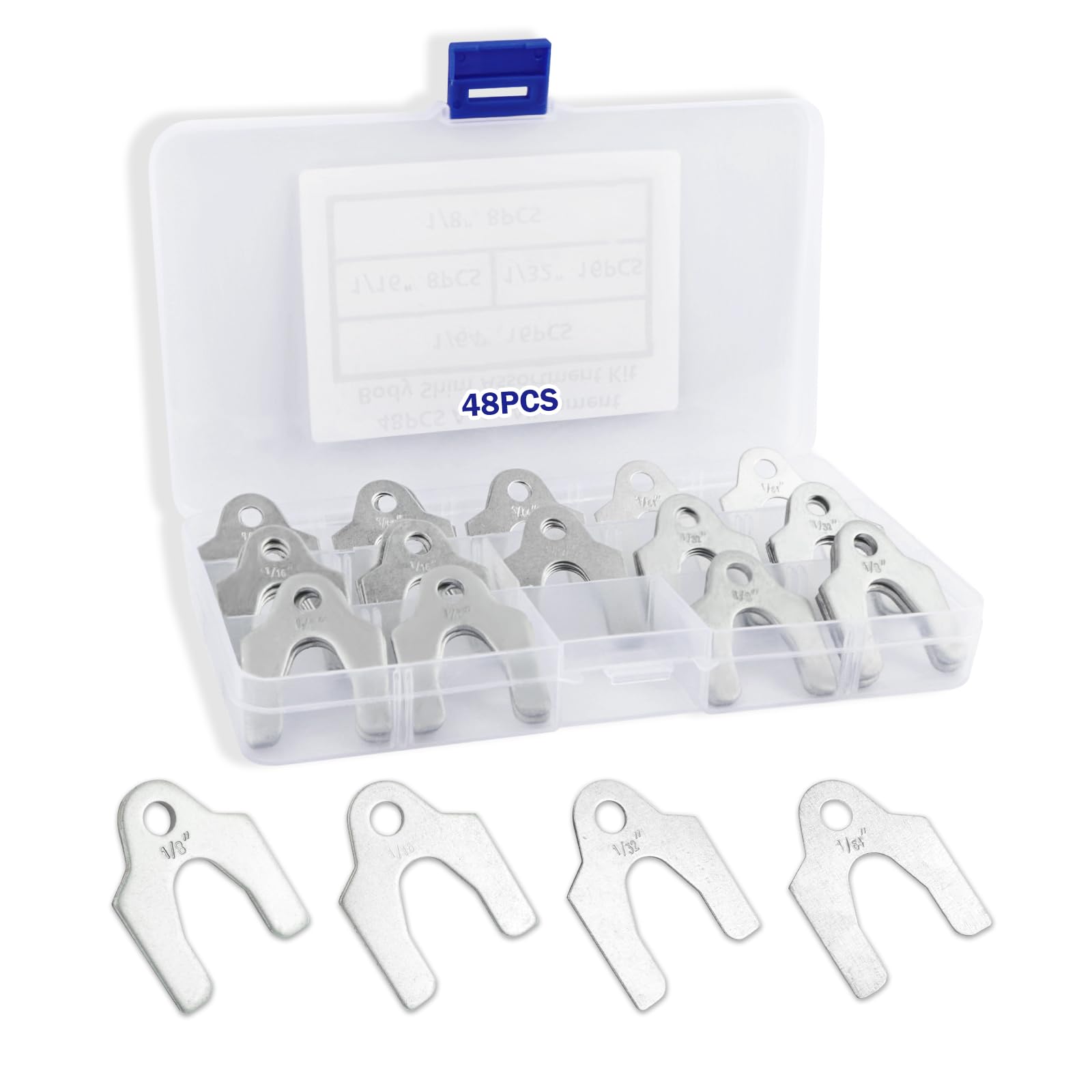 48PCS Metal Shims for Auto Alignment Body,Metal Shims for Leveling with 1/8" 1/16" 1/32" 1/64" for Alignment Tools Automotive,Practical Car Accessories Shim Kit Fits Most Cars