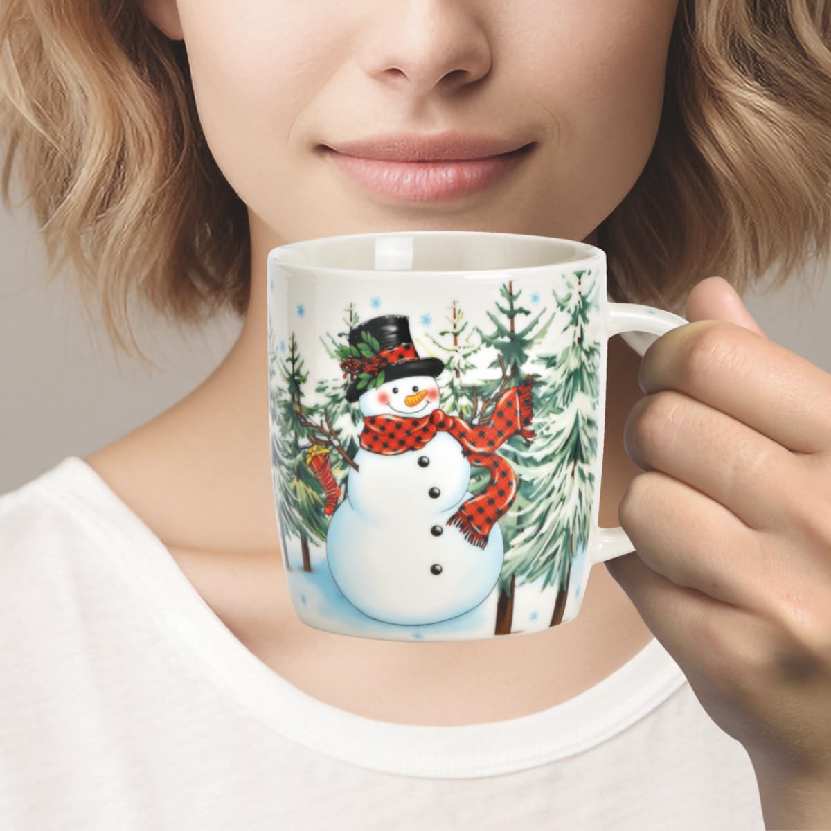 Tassen 6er Set Xmas Kinder Motive - Bunte Porzellan Kaffeebecher als Weihnachtstassen in 12 cm - Süße Kaffeetassen für Weihnachten spülmaschinenfest und mikrowellengeeignet
