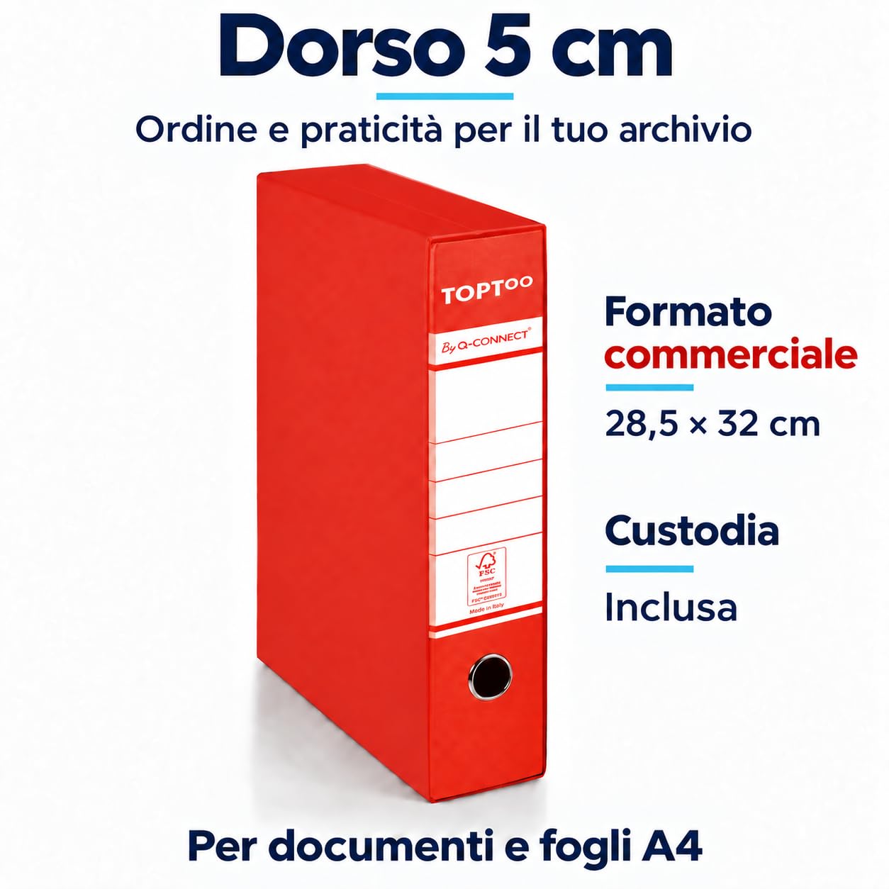 Registratori Commerciali con Custodia Confezione da 9 Pezzi Dorso 5 cm 28,5 x 32 cm Rosso FSC 0201042/QM.RO