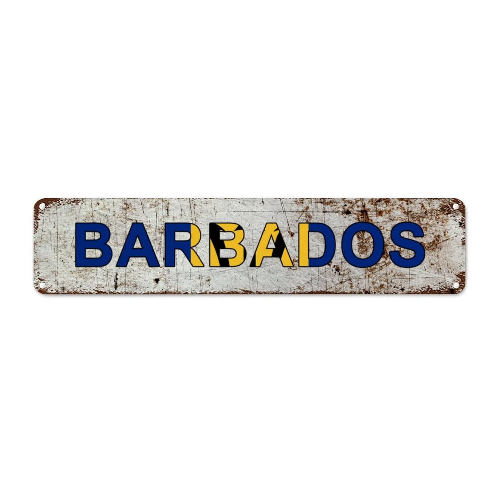 Madcolitote Barbados Flag Street Signs Customized Barbados National Flag Metal Sign Patriotic Aluminum Metal Sign Country Souvenir Vintage Rustic Wall Art Gift for Foreign Friend, Neighbor 18x4in