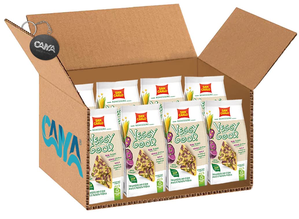 8X San Carlo Benessere Veggy Good Mini Gallette a Forma di Triangolini con Mais e Patata Viola 65g - Snack Vegano e Senza Glutine [CAIYA® BOX da 8 Confezioni]