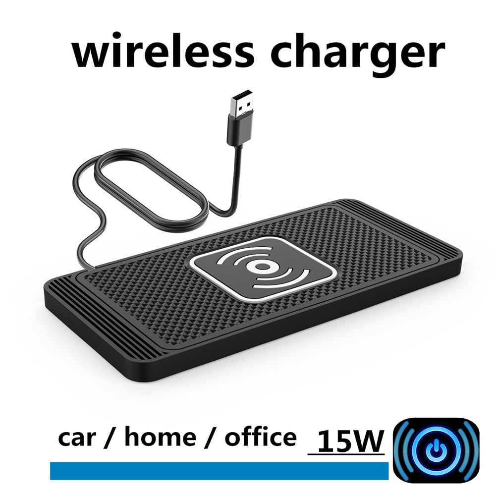 Almohadilla Cargador Coche Inalámbrico para A1 A2 A3 A4 A4L A5 A6 A6L A7 A8, Cargador Inalámbrico Rápido 15W Qi, Alfombrilla Antideslizante Teléfono Coche,15W USB-1m