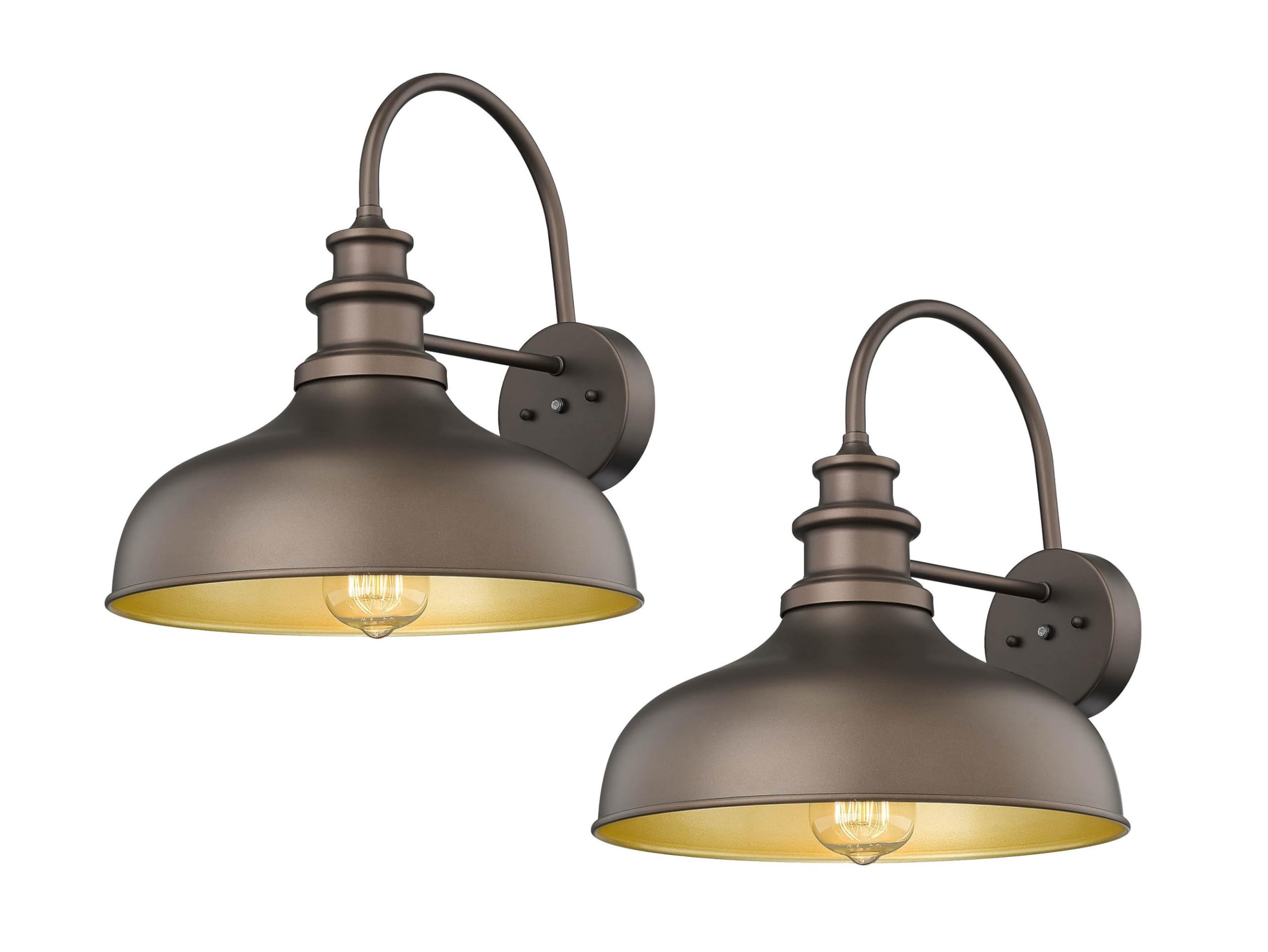 Bestshared Farmhouse Gooseneck Barn Lights Dusk to Dawn Medium Outdoor Wall Lights Outdoor Wall Lantern Wall Mount Outdoor Lighting Fixture (2 Pack, Oil Rubbed Bronze + Gold)