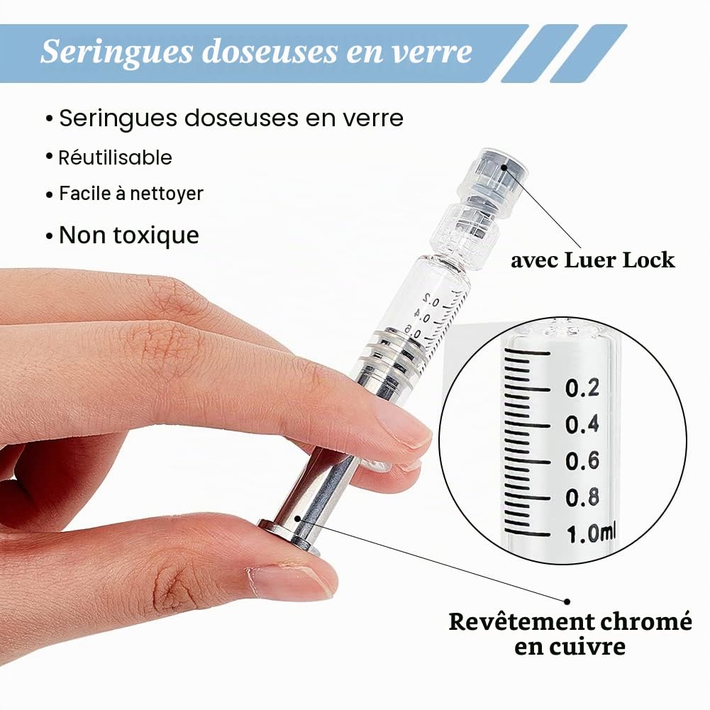 OLYCRAFT 10pcs 1ML Seringue en verre borosilicate Seringue Luer Lock résistante à la chaleur sans aiguille Seringues en verre réutilisables pour l'industrie ou le laboratoire Liquides Colle Huile