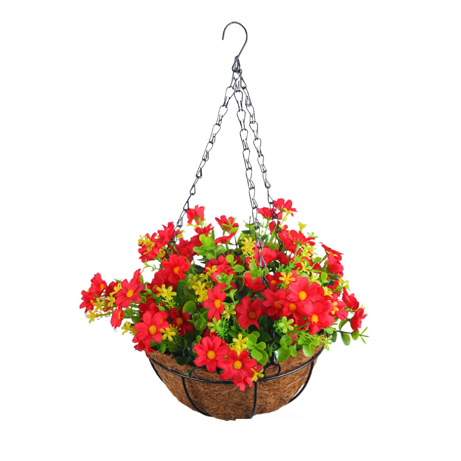Kouamor H Artificial Anging Baskets Outdoor, Anging Basket Artificial Flowers Wit Chain, Fake Anging Basket, Plants Artificial Daisy Multicolore Silk Flower For Ome Garden Patio Diy Decor (H)