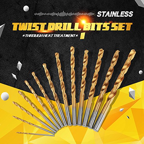 HSS Twist Bit, 13Pcs 1.5-6.5mm Coated Drill Bits Set Tool with Round Handle, Suitable for Aluminum, Wood, Iron, malleable and deep Hole Drilling Positioning Holes with high