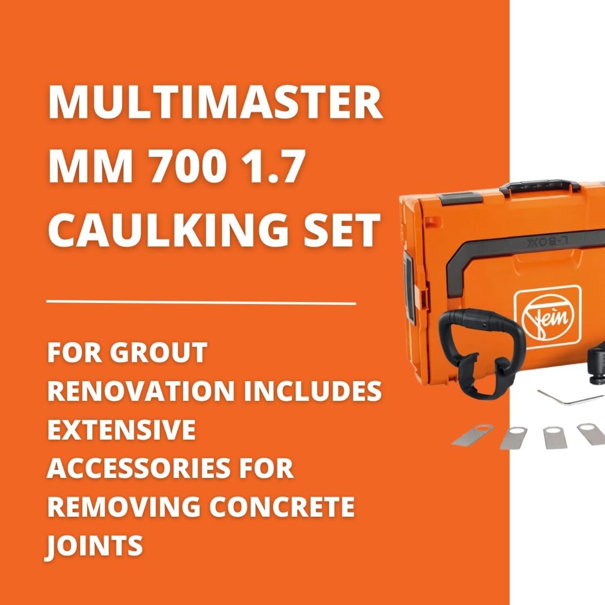 Fein MultiMaster MM 700 1.7 Caulking Set for Concrete Joints Removal and Grout Renovation - Hexagonal Accessory Mount, Constant Speed, Metal Drive Head - 72297162090