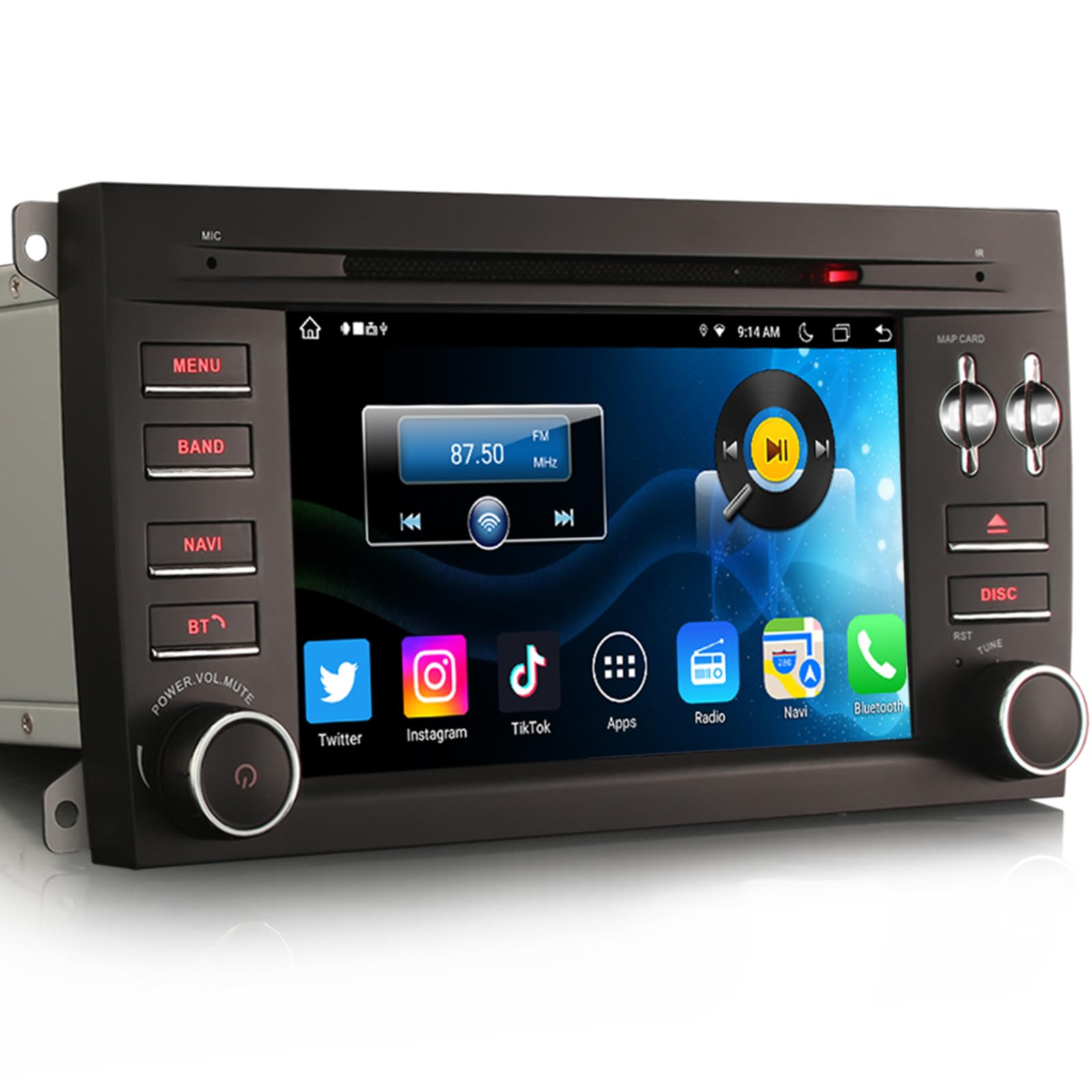 Erisin 8 cœurs Android 14 Autoradio pour Porsche Cayenne Support GPS sans Fil Carplay Android Auto DSP Bluetooth Mains Libres WiFi 4G Dab+ TPMS