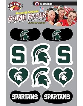 Fan A Peel Michigan Tattoos Waterless Peel & Stick Temporary Tattoos 10-Piece Combo 6 Spirit Tattoos & 4 Eye Strips, Green
