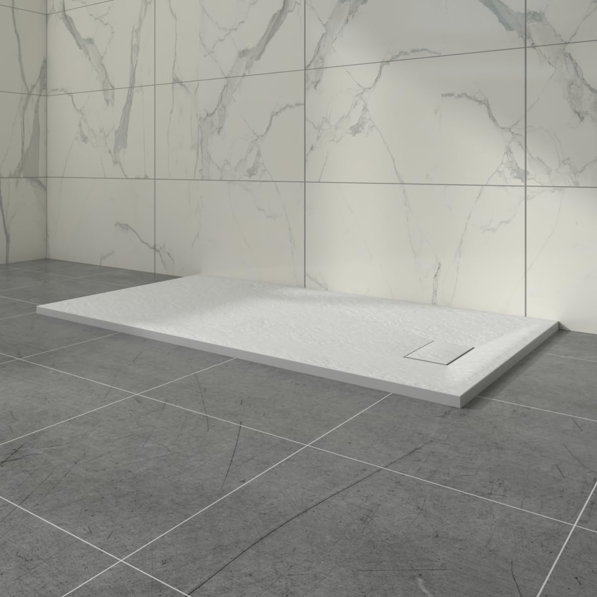 Aquariss SMC Slate Effect Shower Enclosure Tray 1400x800mm Rectangular Wetroom Shower Base White