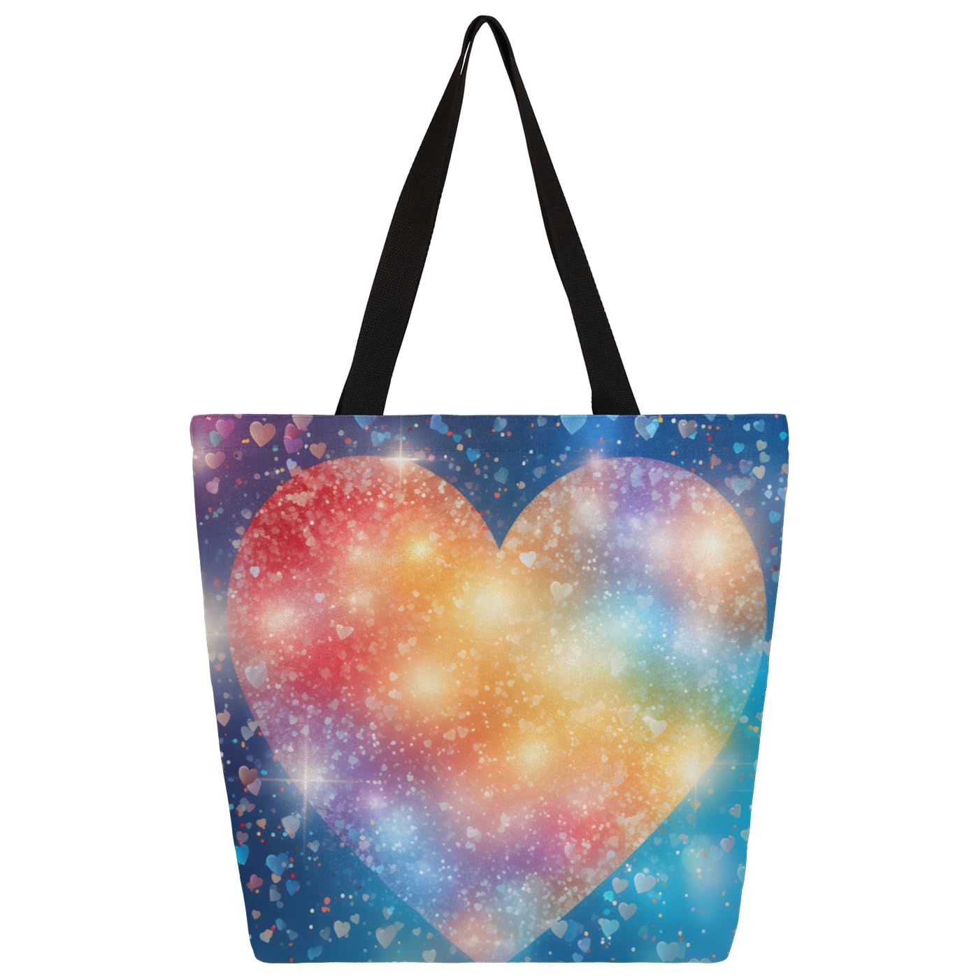 Mularoka Beautiful Heart Pattern Large Capacity Canvas Tote Bag Stylish Handheld Shoulder Bag Reusable Shopping Bag for Work Travel Beach Trips Shopping