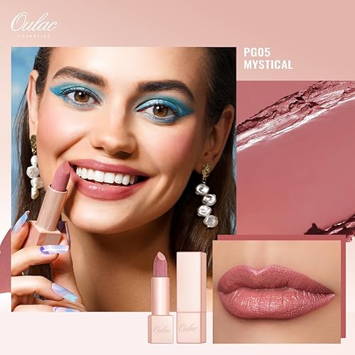 Miniatura 3 de Oulac Lápiz labial rosa hidratante para mujer, bálsamo labial teñido con brillo, maquillaje de labios ligero, diseño de espejo, vegano y sin gluten,